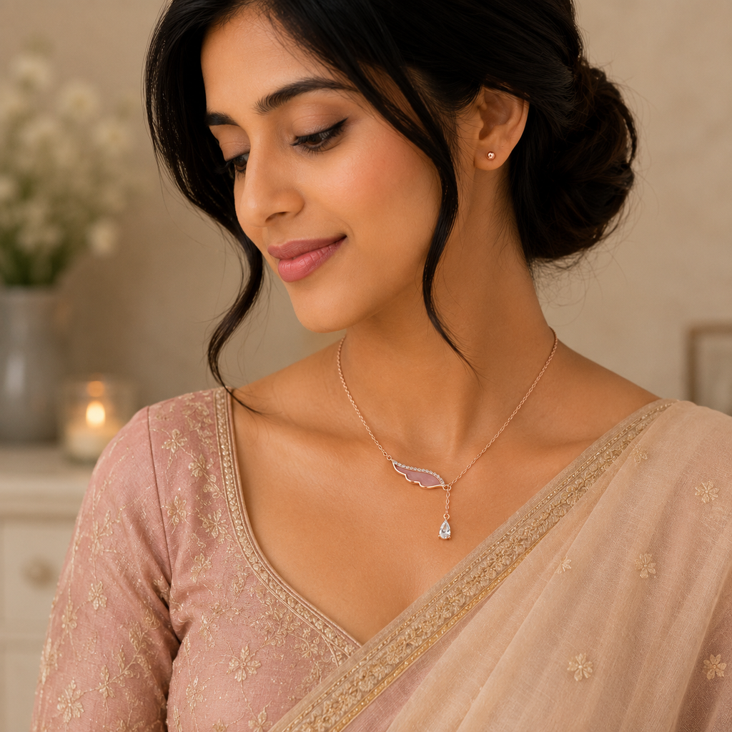 Rose Gold Celeste Wing Pendant Necklace