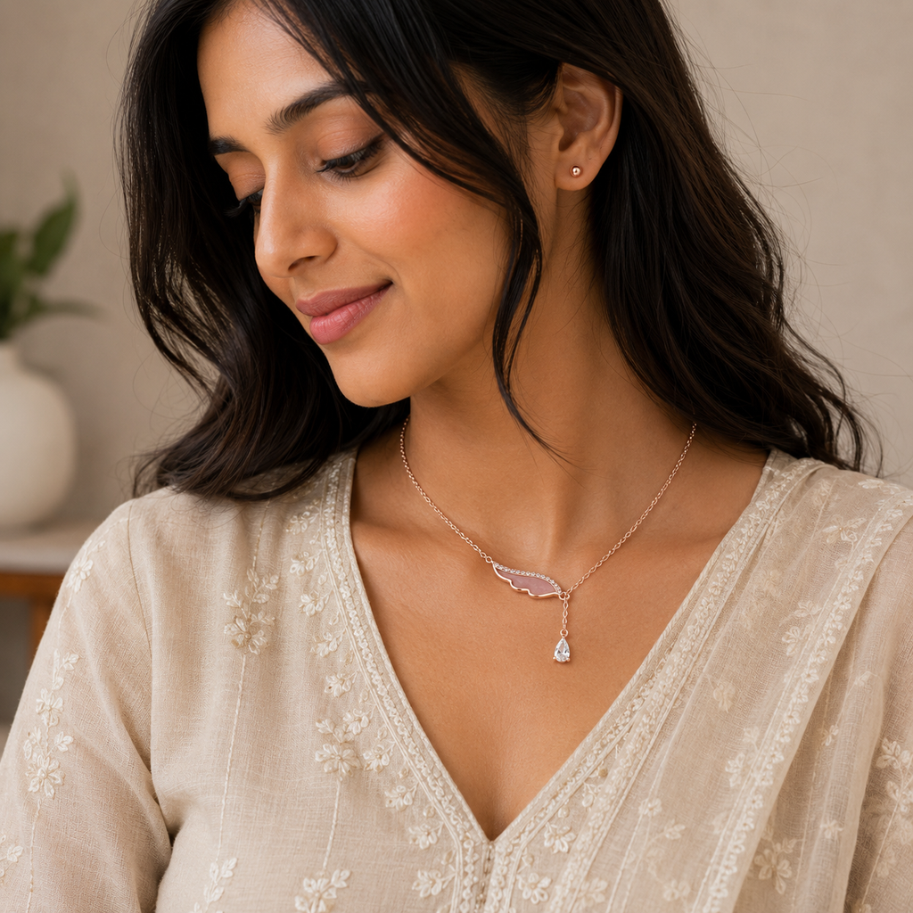 Rose Gold Celeste Wing Pendant Necklace