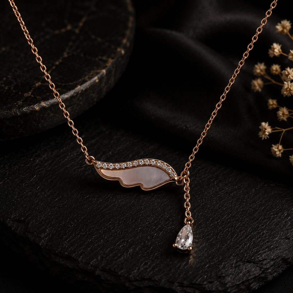 Rose Gold Celeste Wing Pendant Necklace