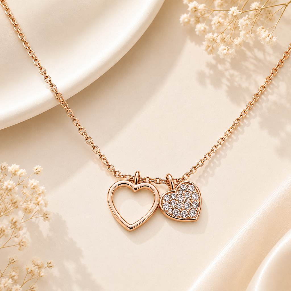 Rose Gold Twin Hearts Necklace