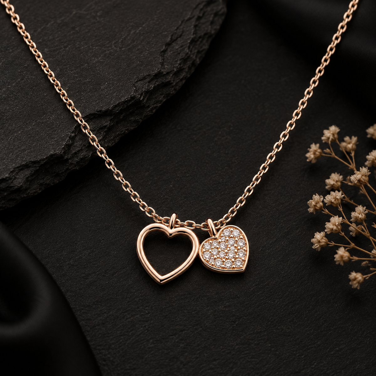 Rose Gold Twin Hearts Necklace