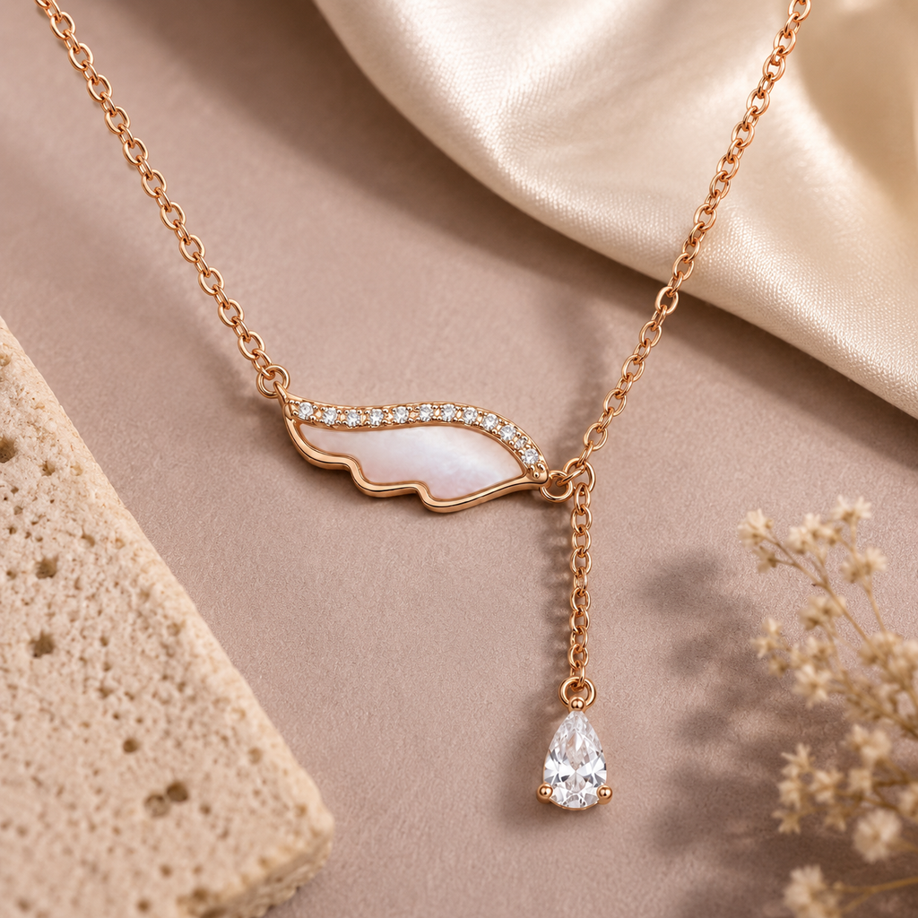 Rose Gold Celeste Wing Pendant Necklace