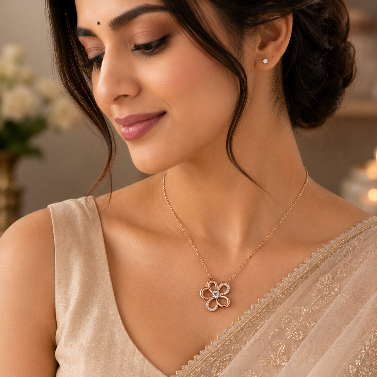 Rose Gold Roselle Bloom Necklace