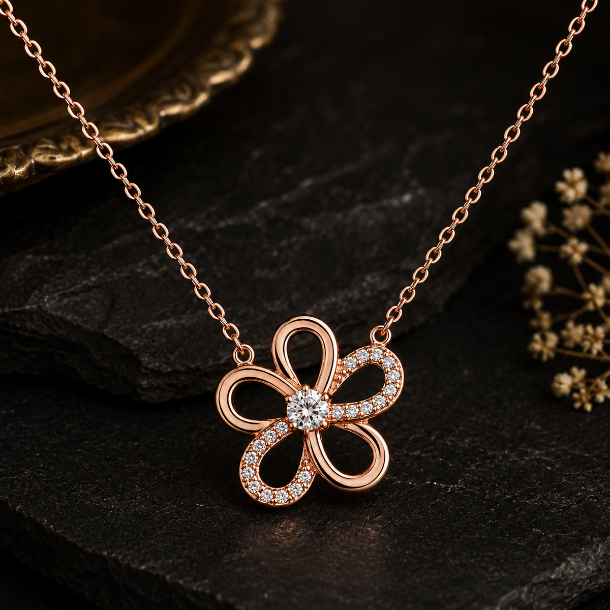 Rose Gold Roselle Bloom Necklace