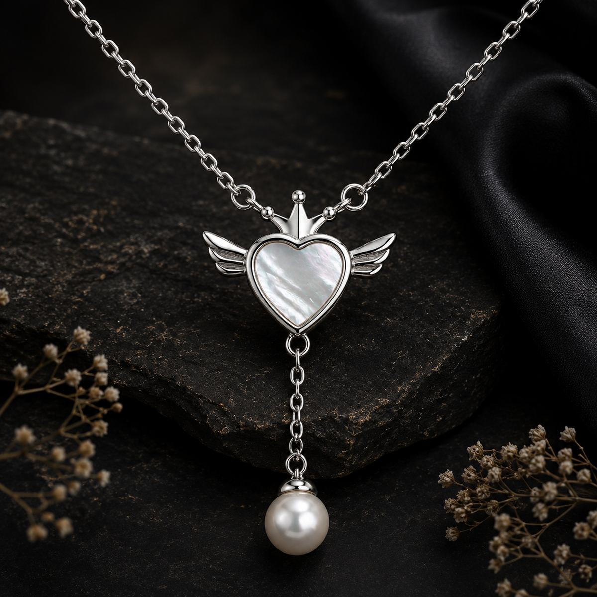 Silver Angel Heart Pendant