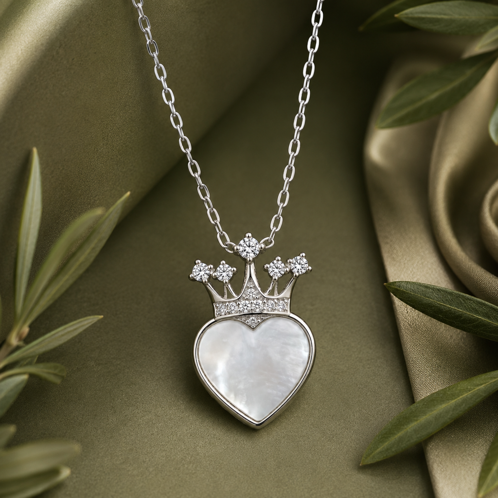 Silver Crown Heart Pendant