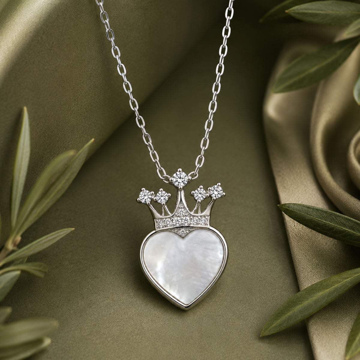Silver Crown Heart Pendant