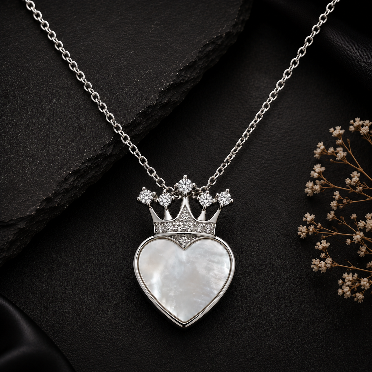 Silver Crown Heart Pendant