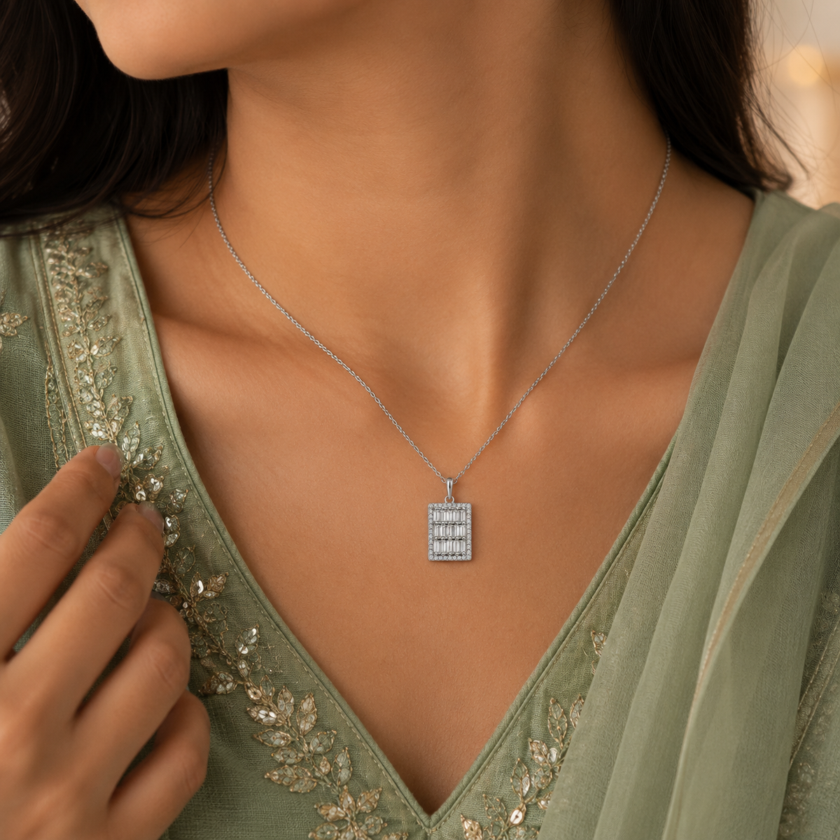 Silver Crystal Mosaic Necklace