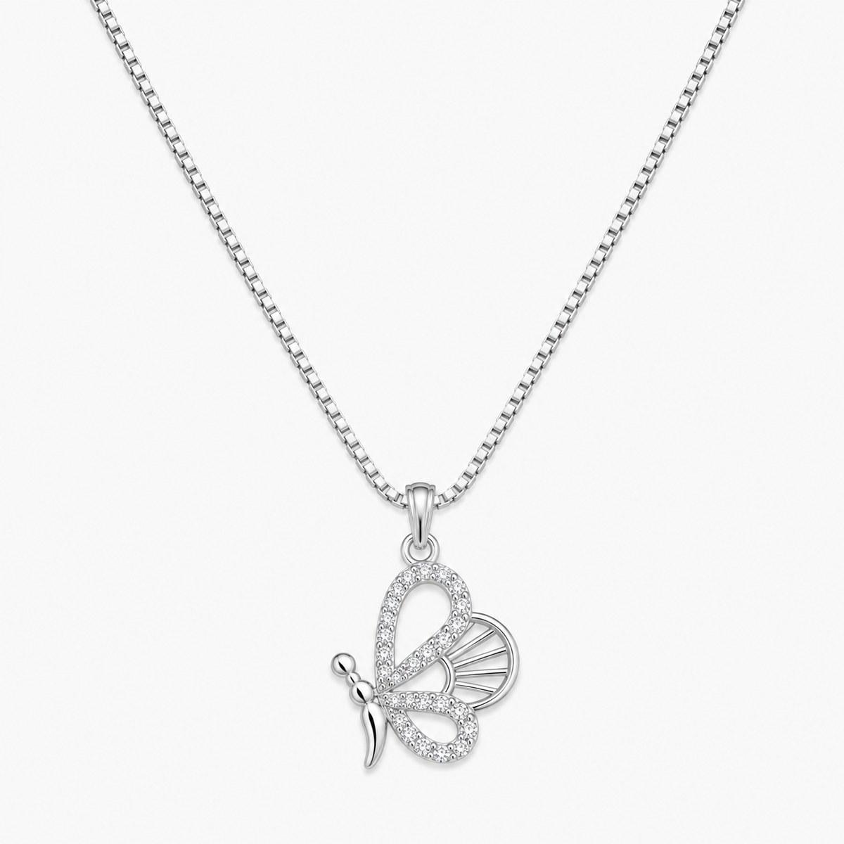 Silver Flying Butterfly Pendant Necklace