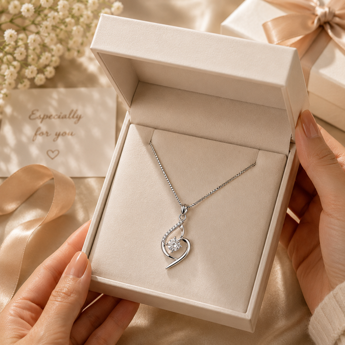 Silver Heart Swirl Pendant Necklace