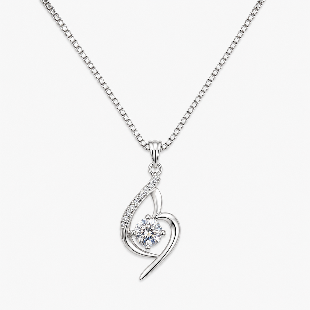 Silver Heart Swirl Pendant Necklace