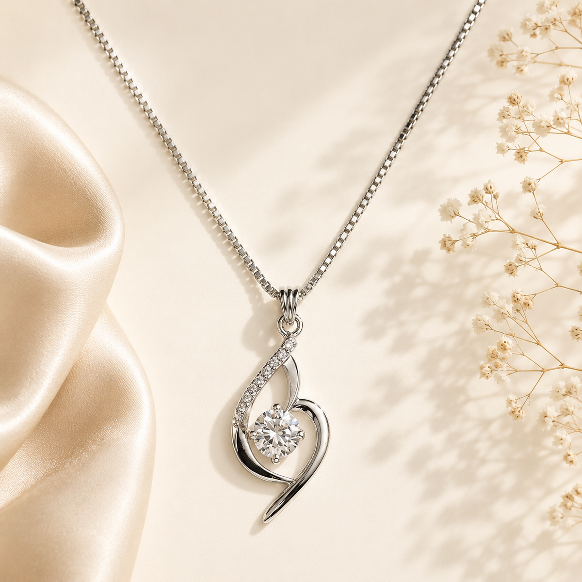 Silver Heart Swirl Pendant Necklace