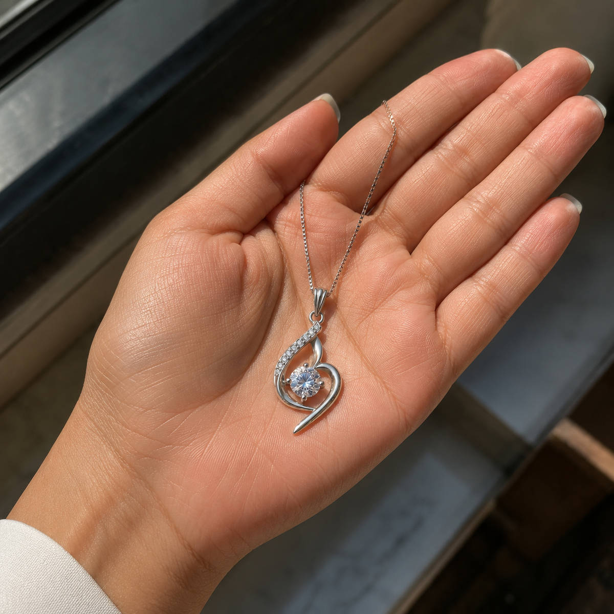 Silver Heart Swirl Pendant Necklace
