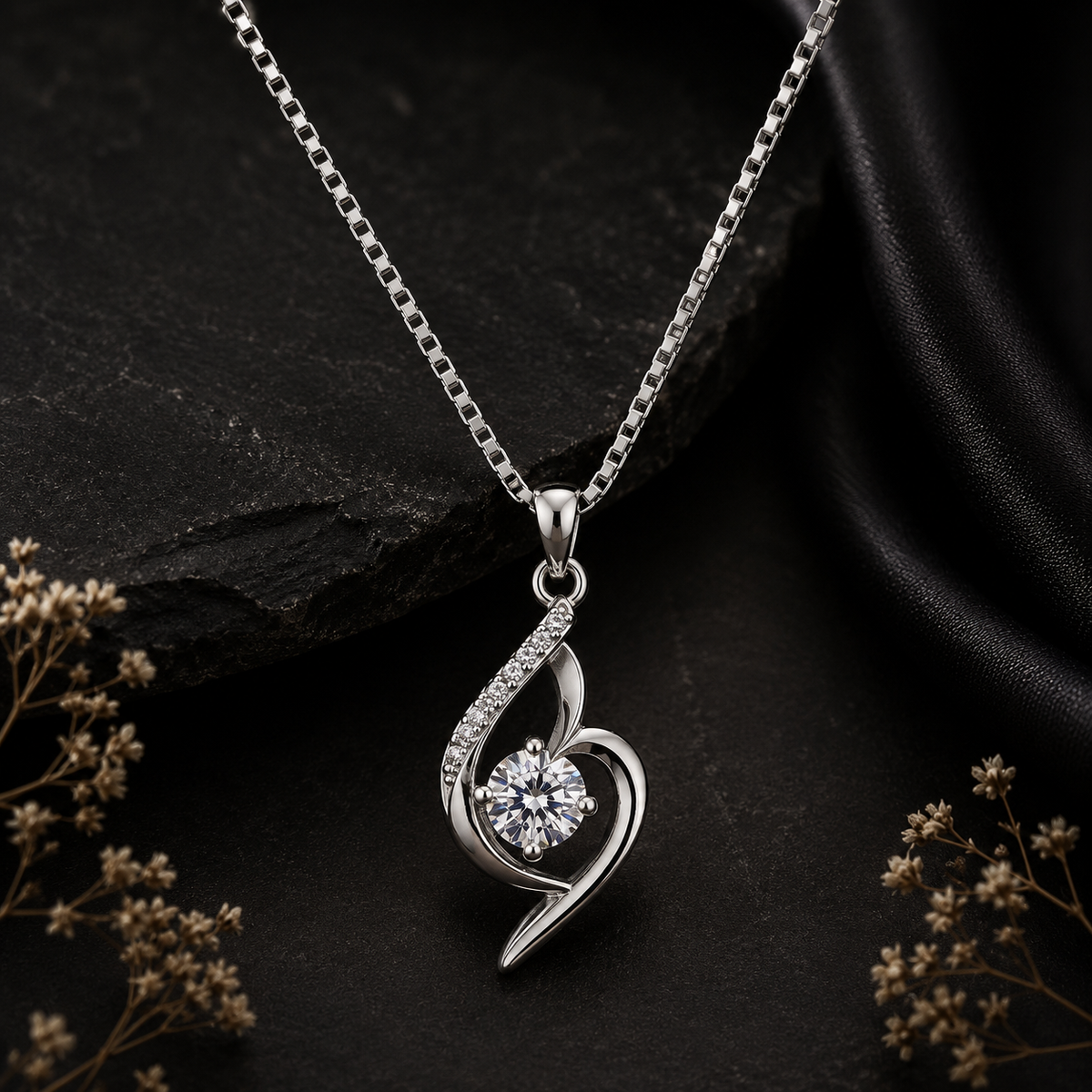 Silver Heart Swirl Pendant Necklace
