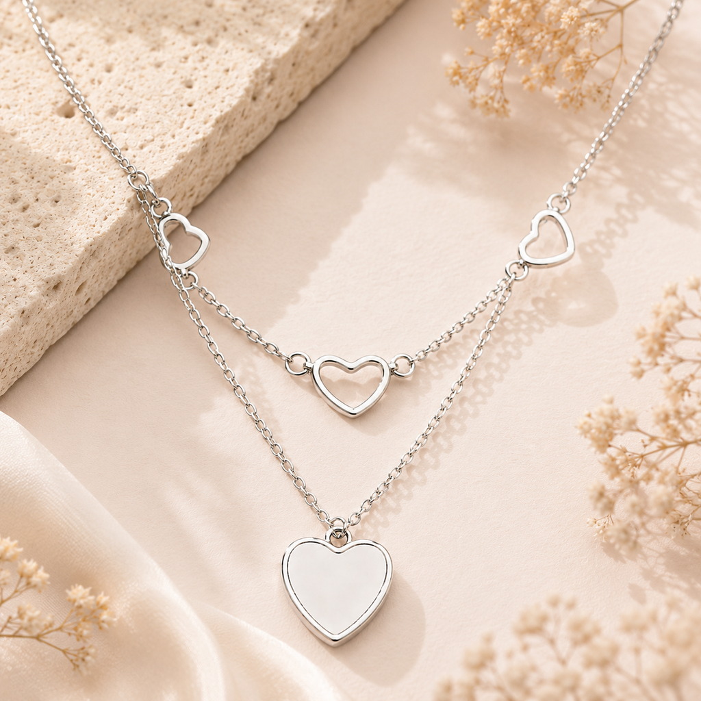 Silver Linked Hearts Necklace