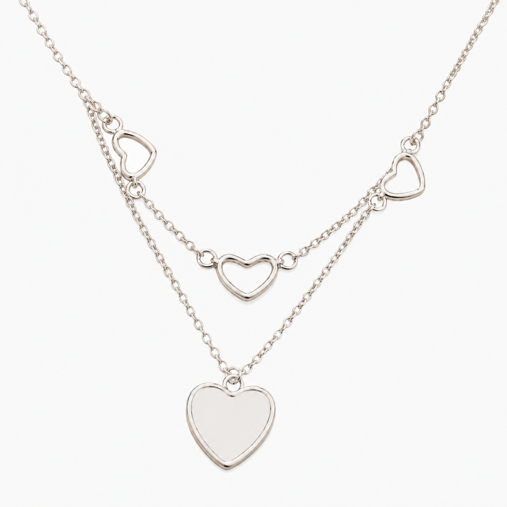Silver Linked Hearts Necklace