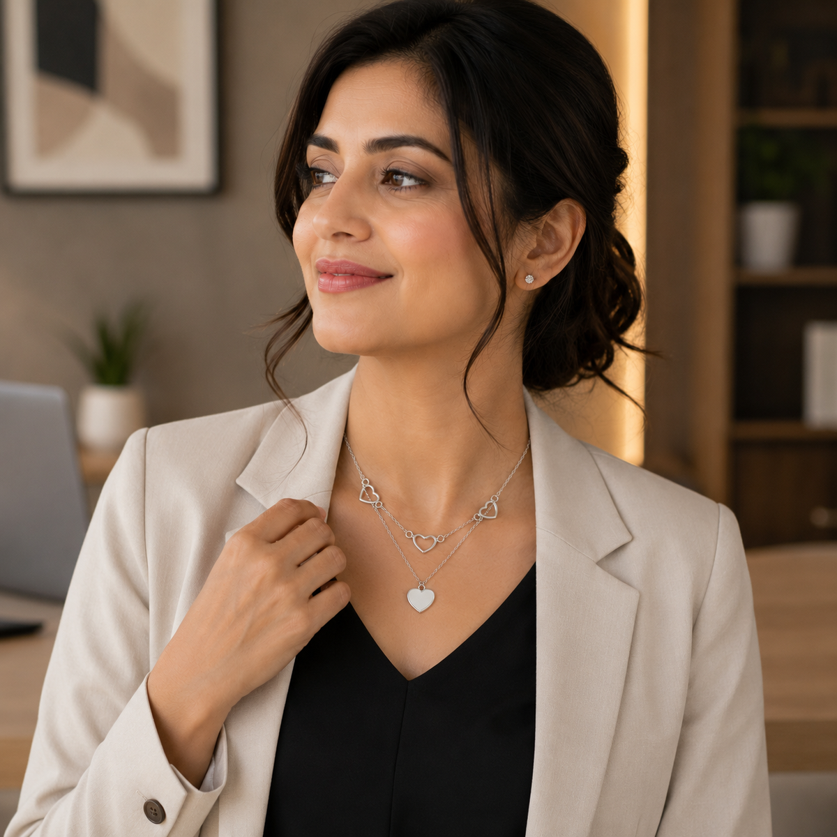 Silver Linked Hearts Necklace