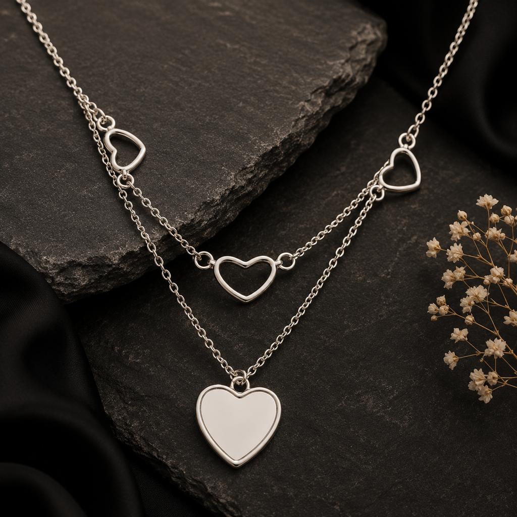 Silver Linked Hearts Necklace