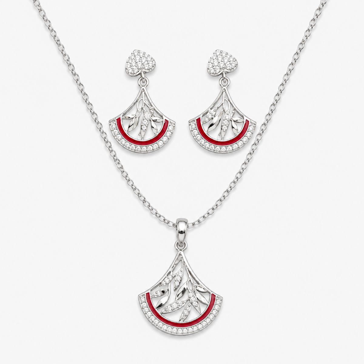 Silver Scarlet Fan Pendant Necklace