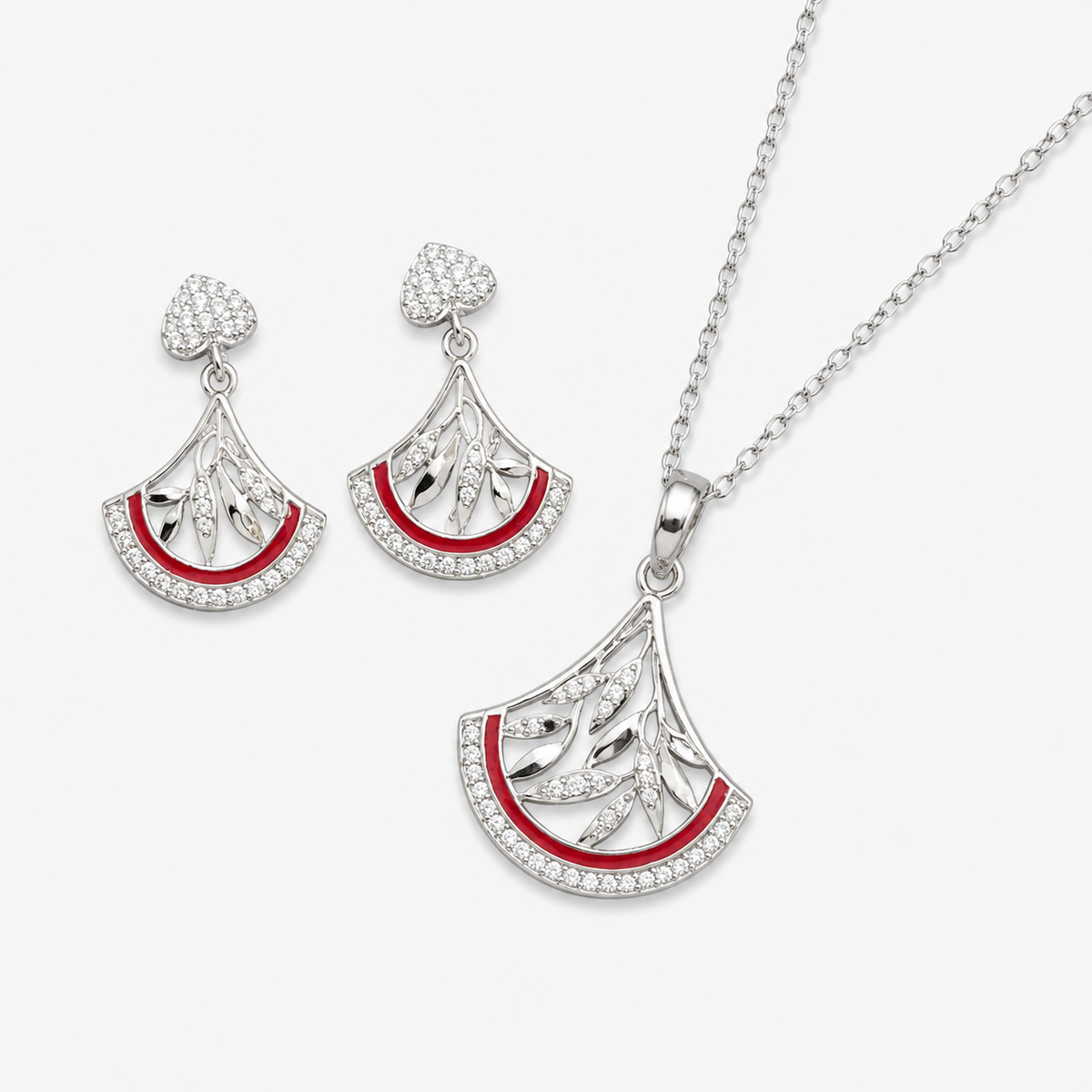 Silver Scarlet Fan Pendant Necklace