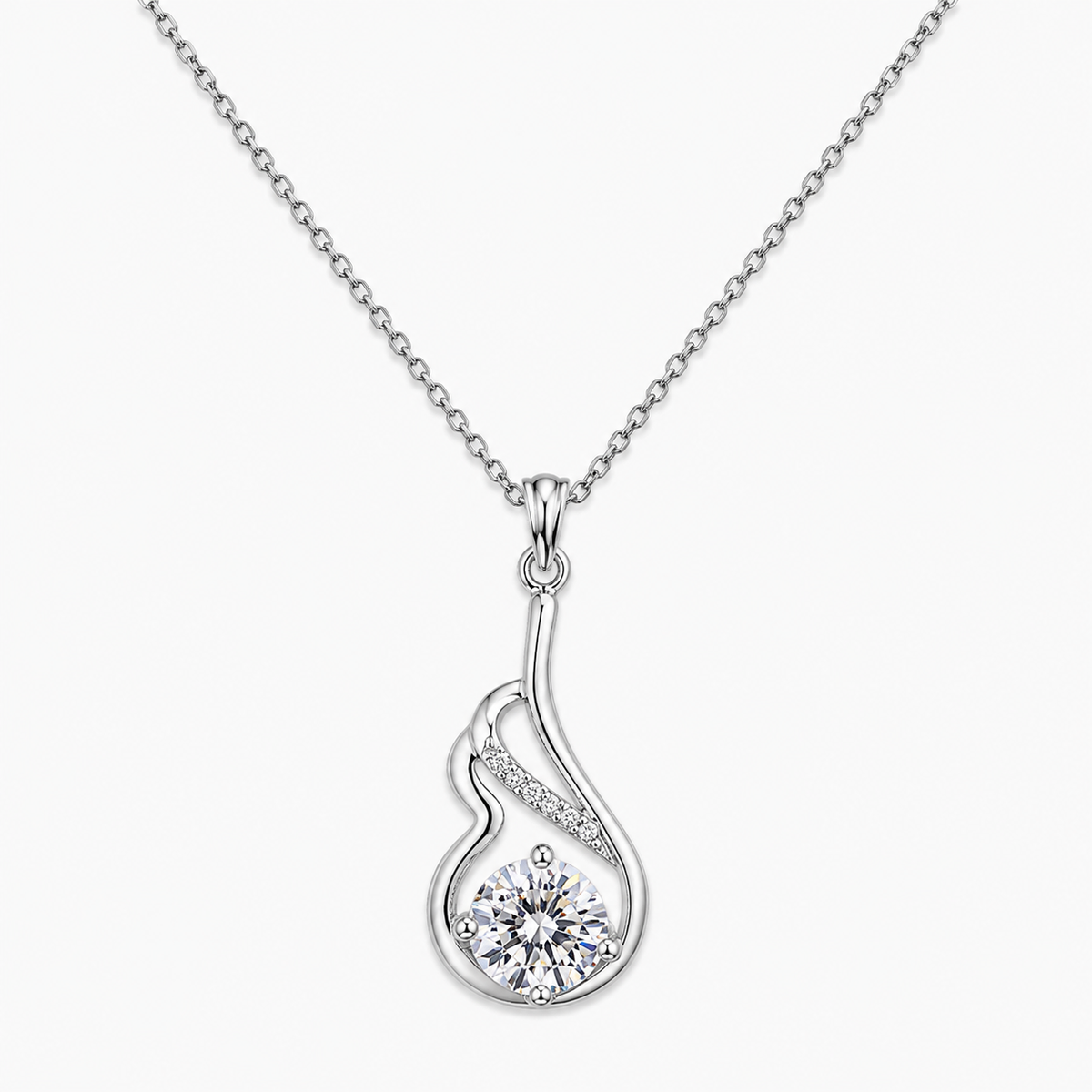 Silver Solitaire Swirl Pendant Necklace