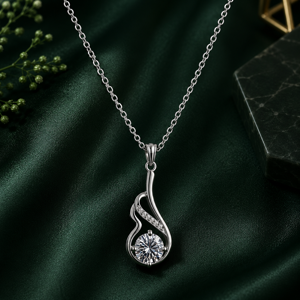 Silver Solitaire Swirl Pendant Necklace