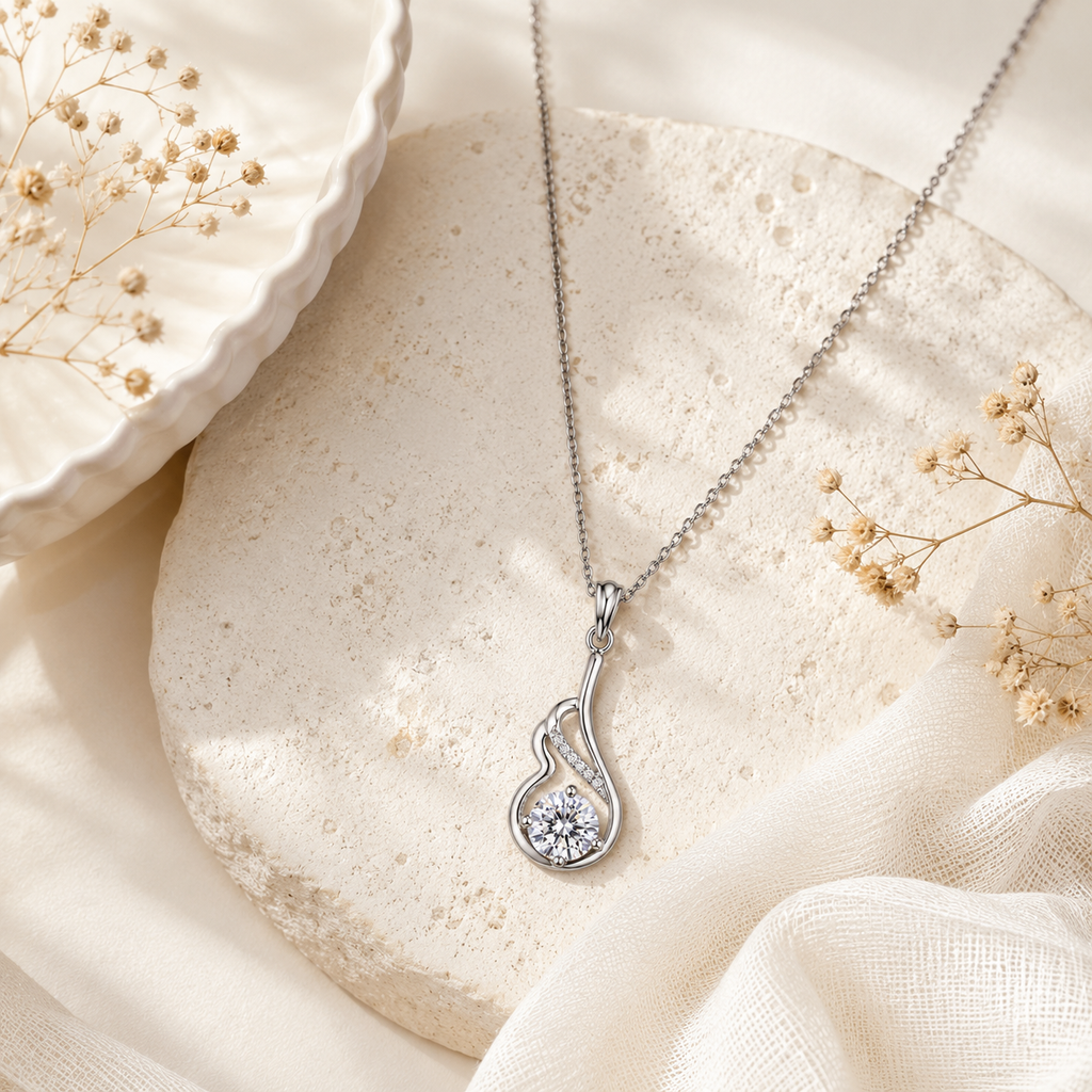 Silver Solitaire Swirl Pendant Necklace
