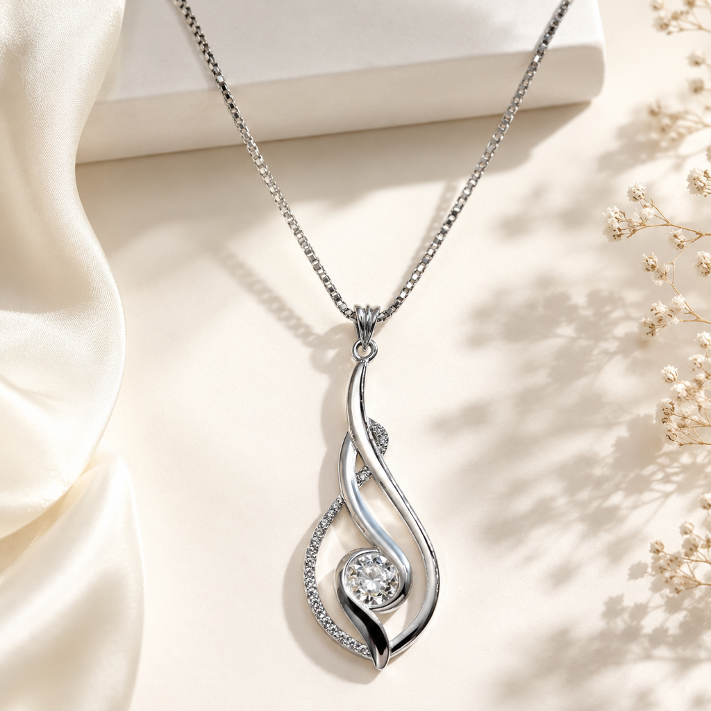 Silver Twisted Solitaire Pendant Necklace