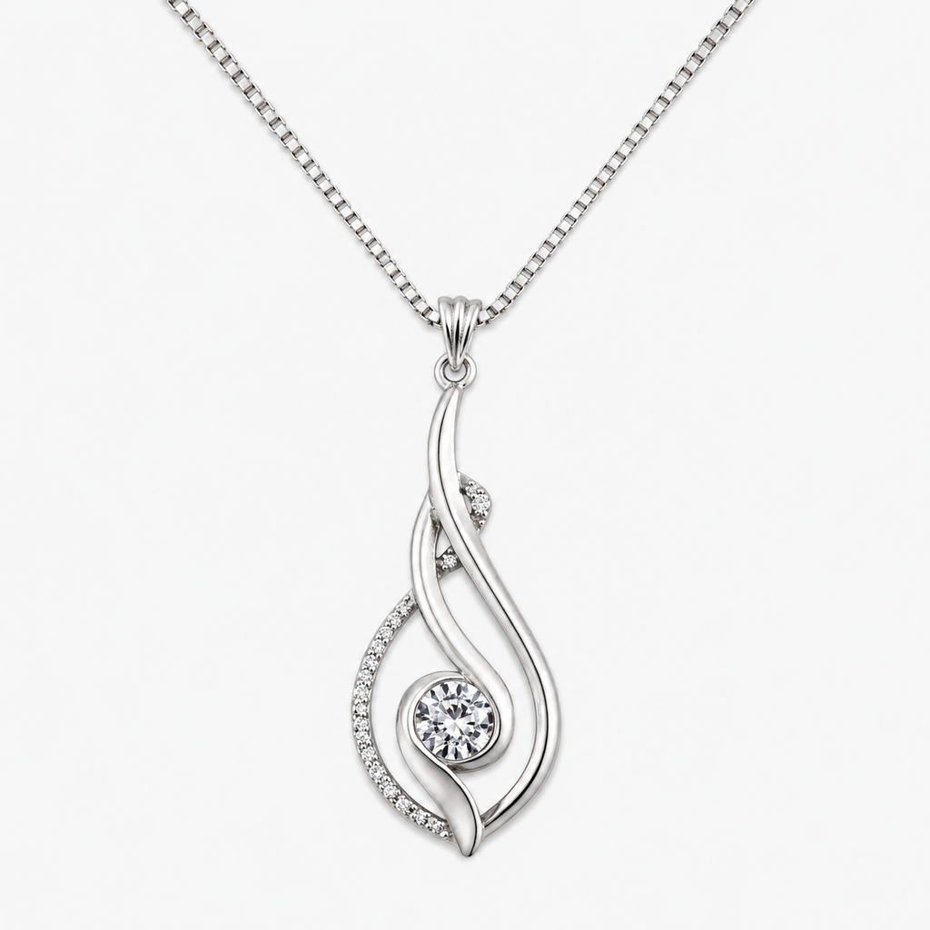 Silver Twisted Solitaire Pendant Necklace