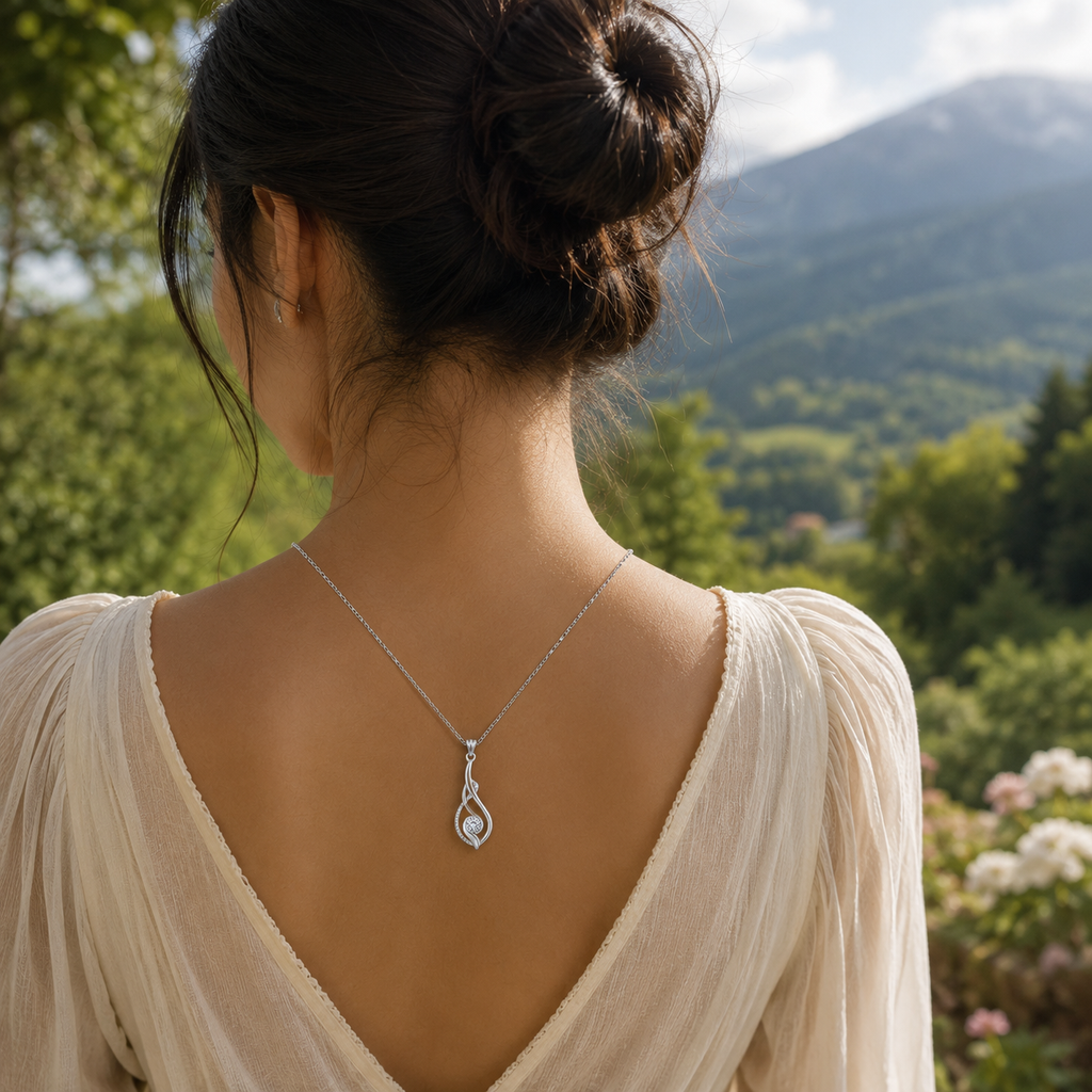 Silver Twisted Solitaire Pendant Necklace