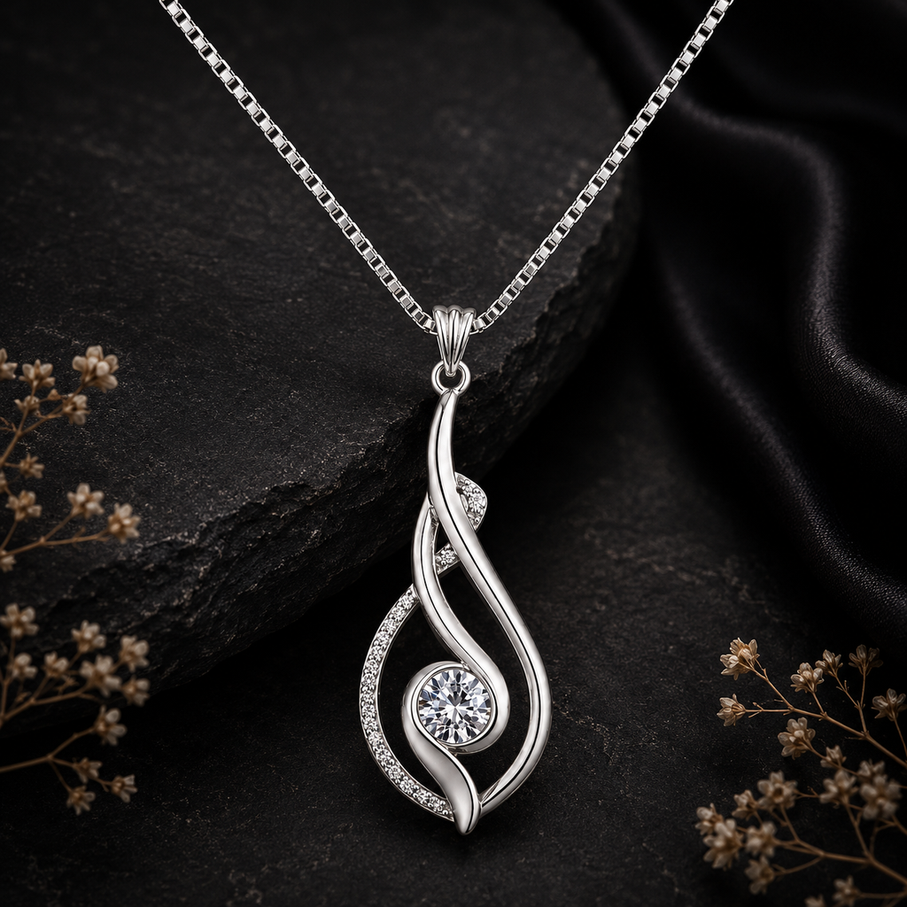 Silver Twisted Solitaire Pendant Necklace